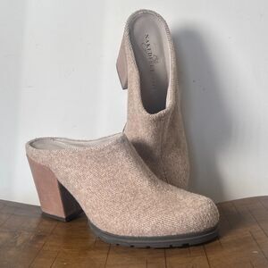 Naked Feet Wool Blend Clog Heels Beige Slip On Mule Womens 9.5